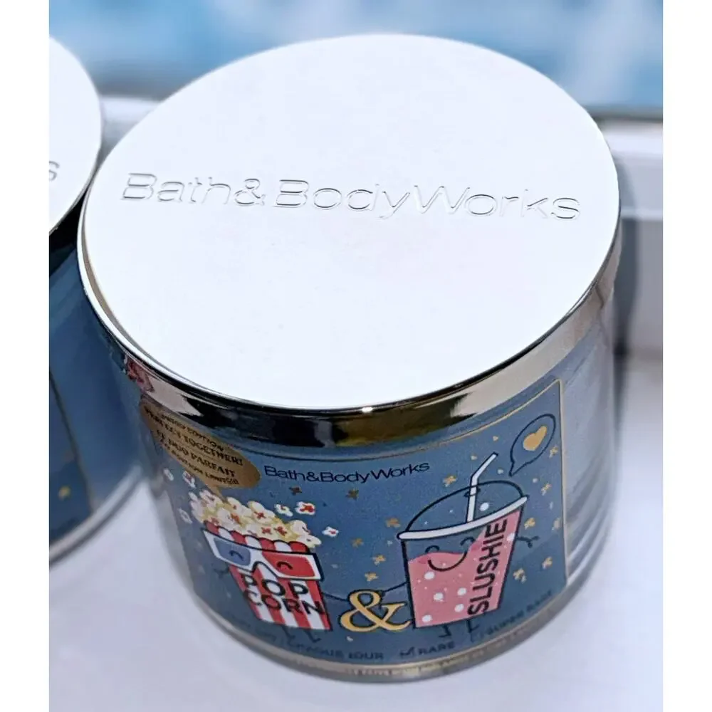 Rare Lot of 2 Bath & Body Works Popcorn & Slushie Large 3-Wick Candle 14.5oz